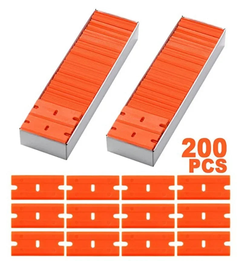 100 Pieces Two Cutting Plastic Razor Blade 1pcs Label Clean Razor Glue Remover Window Glass Clean Scraper Car Wrap Sticker Squee