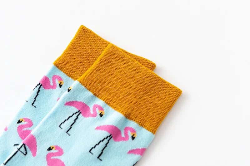 1Pair 35-44 Men Casual Cotton Sock Harajuku Cartoon Flamingo Loving Heart Cute Funny Character Japanese Socks