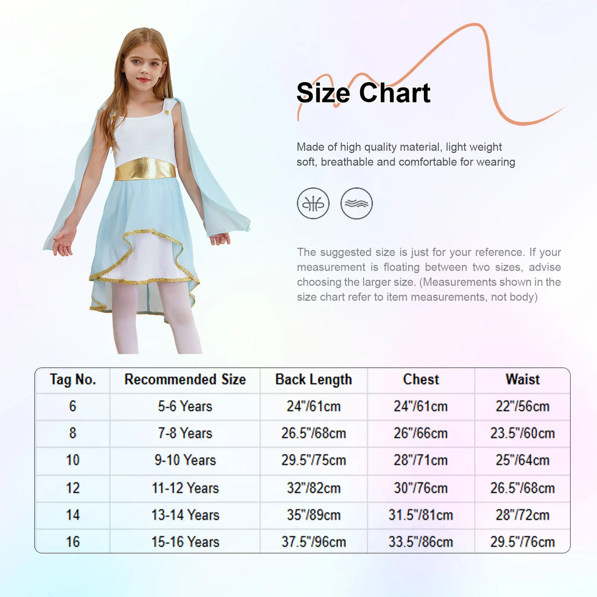 Halloween Virgin Mary Costume for Kids Girls Fancy Greek Princess Cosplay Long Sleeve Ruffle Dress with Chiffon Cape Theme Party