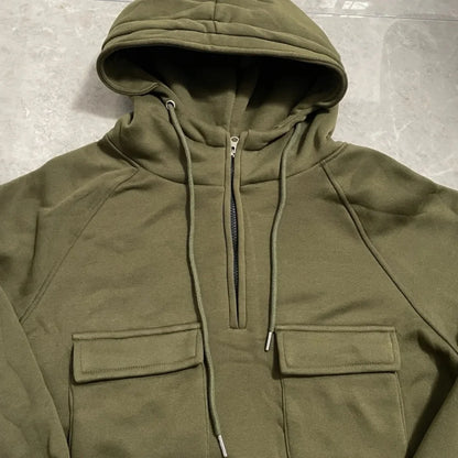 Men's Casual Sports Hooded Sweatshirt New Style Outdoor Thick Fashionable Loose Long-Sleeved Pullover with Multiple Pockets