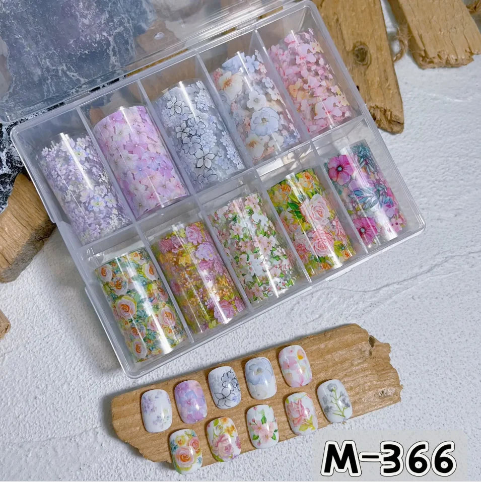 10Rolls Plaid Thousand-Bird Bow  Stars Nail Foils Transfer Paper  Nail Art Stickers  Manicure Set Decal  Nails Decoration