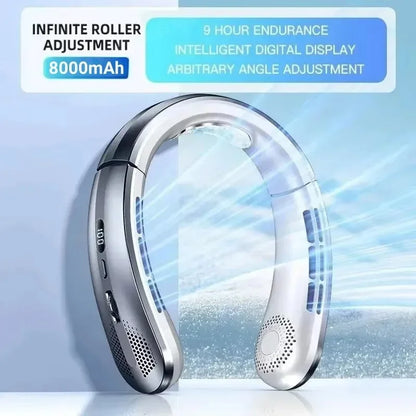 Mini New USB Hanging Neck Fan 8000mAh Rechargeable Bladeless Portable Mute LED Digital Display Electric Fans Air Cooler
