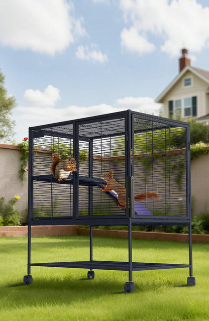 Metal Small Animal Cage, 36'' H Multi-Level Ferret Cage for Small Animals - Large Hamster Cage with Ramp, Storage Stand, Removable Tray for Chinchilla, Rabbit, Guinea Pigs, Hedgehog, Gerbil