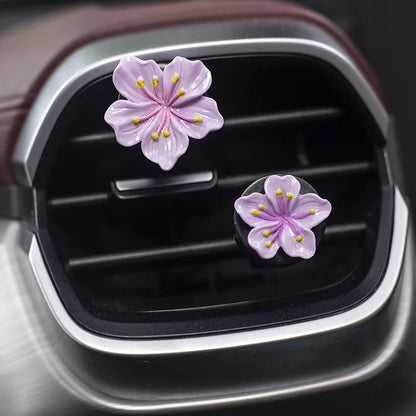 2Pcs Car Perfume Clip Flower Car Air Freshener with Fresh Color Air Outlet  Decorations Bright Peach Blossom Cherry Blossom