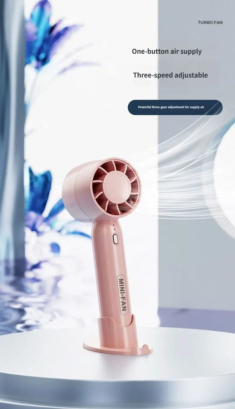 Summer Mini Handheld Fan USB Rechargeable Portable High-speed Motor Small Desktop Stand Turbo Fan for Travel Outdoor Activeity