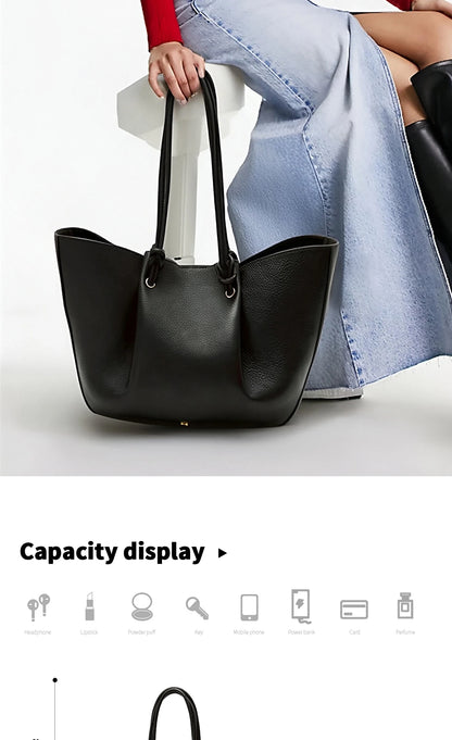PG Women Pebbled Leather Tote Bag Large Capacity Fashion Shoulder Top Handle Handbag Elegant Daily Work