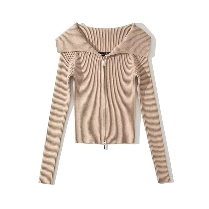 LUNDUNSHIJIA 2026 New Autumn Women Elegant Thickened Zipper Sweaters For Women Rose Red Fashion Short Female Cardigan 4 Colors