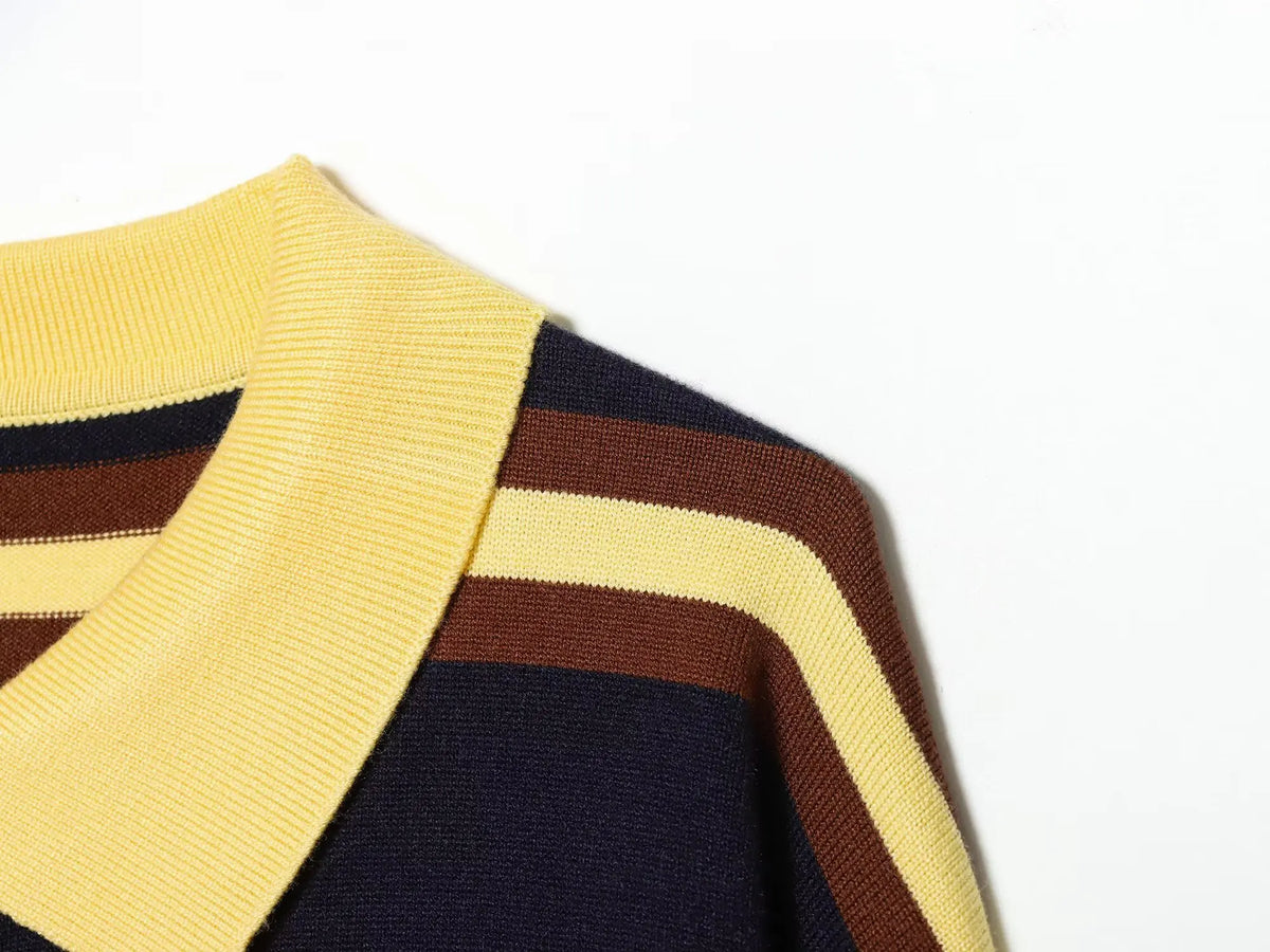 Sweater knitted Pullover Women's Spring 2026 New Fashion Striped Loose Polo neck Warm Women Sweater Chic Youth Holiday Pullover