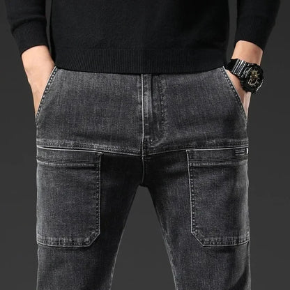 Spring Summer Thin Six Pocket Men's Jeans Elastic Straight Leg Casual Slim Fit Jeans Versatile Multi-Pocket Long Y2K Denim Pants