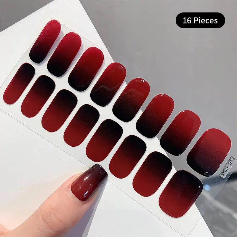 14/16Tips Full Cover Gradient Nail Stickers Multi Color Self Adhesive Slider No Need UV Lamp Cured Press ON Nail Decal
