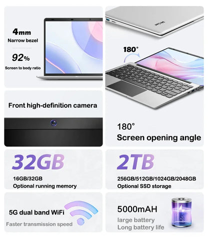 2026 New Laptop 14.1 Inch Windows 11 Intel Core I9 9900 16GB RAM 1TB 2TB SSD Fingerprint Unlock Study Office Pc Gaming Laptops