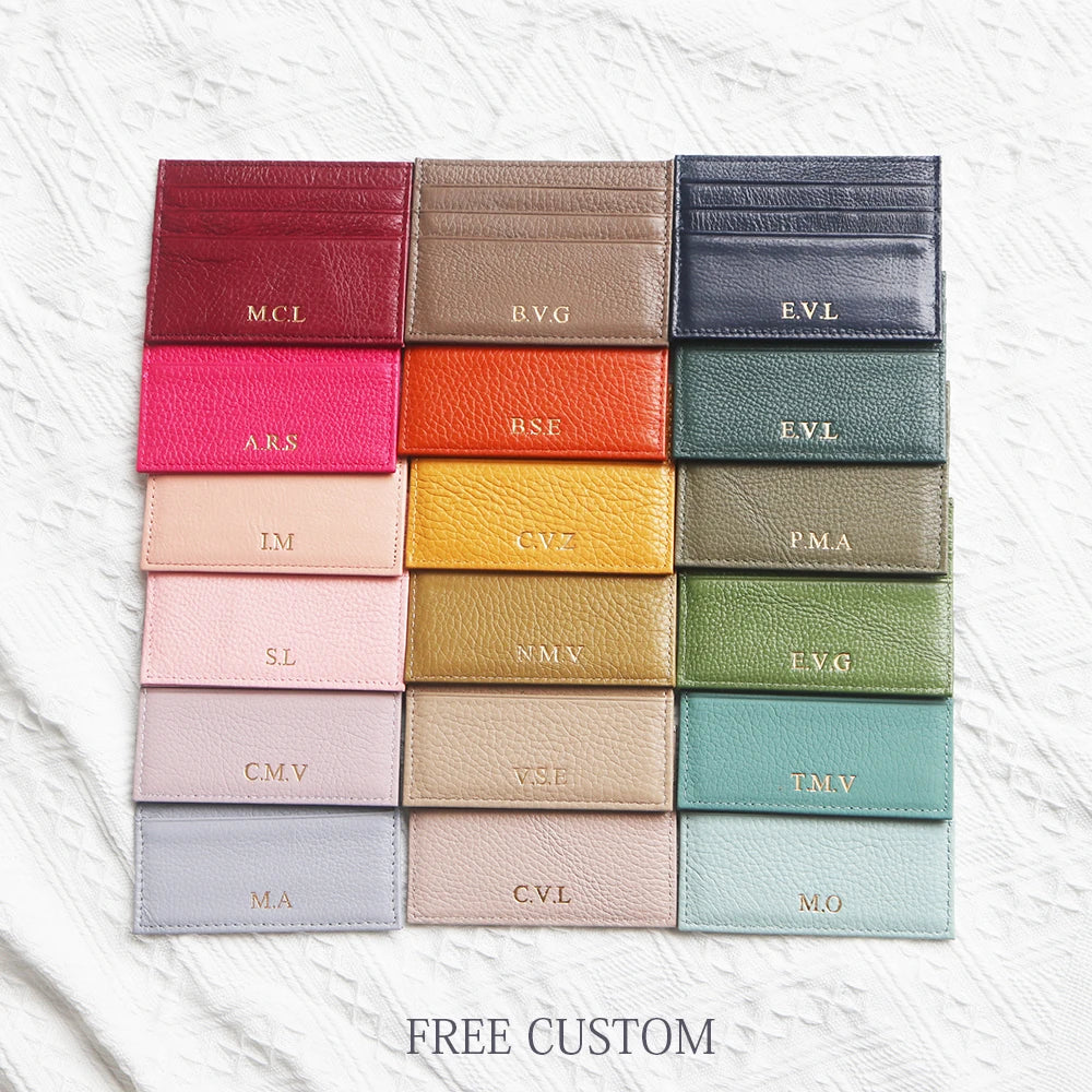 Custom Company Logo Cowhide Card Holder Woman Man Fashion Slim Mini Card Bag Genuine Leather Engrave Name Luxury Casual Purse