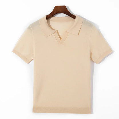 Spring and summer new 100% pure wool business casual knitting technology men's breathable soft lapel Polo short sleeve T-shirt.