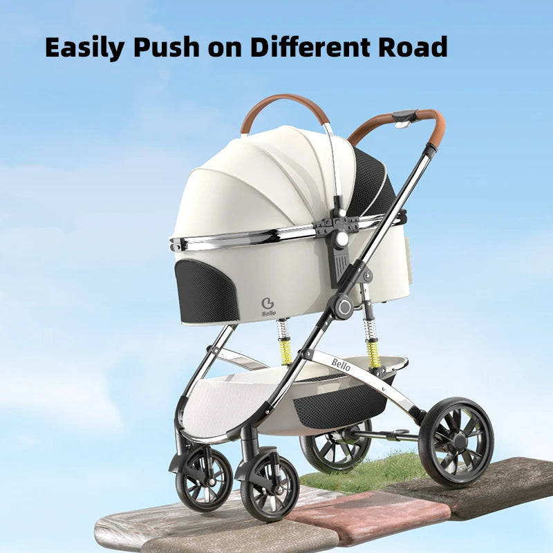 Plant Folding Travel Luxury Pet Stroller For Travel 4 Wheels Trolley Small Dogs & Cats