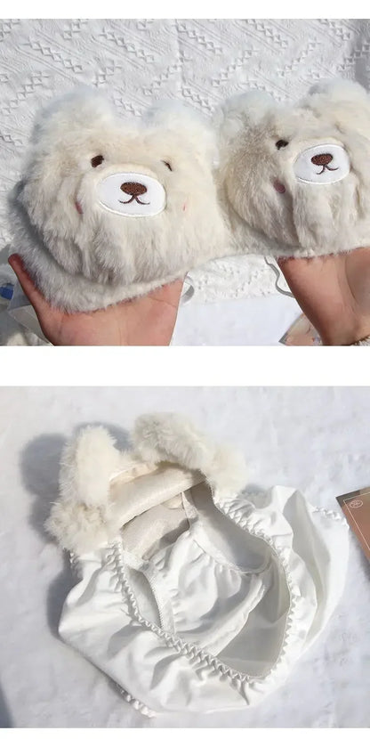 Soft and Cute Bear Japanese-style Lingerie for Women, Autumn and Winter Cartoon Plush Comfortable and Adorable Girl Bra