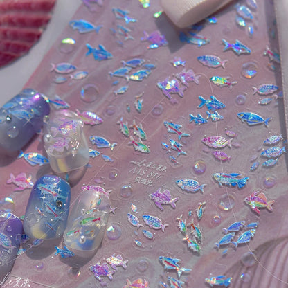 Ocean Shell Starfish Shell Conch Whale Dolphin Seahorse Coconut Tree Water Bubbles Self Adhesive Nail Art Sticker Manicure Decal