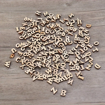 100Pcs Mixed Wooden A Z Letters  Wooden Numbers Letters Wood Letters for DIY Craft Wedding Party Home Decoration(English Letter)