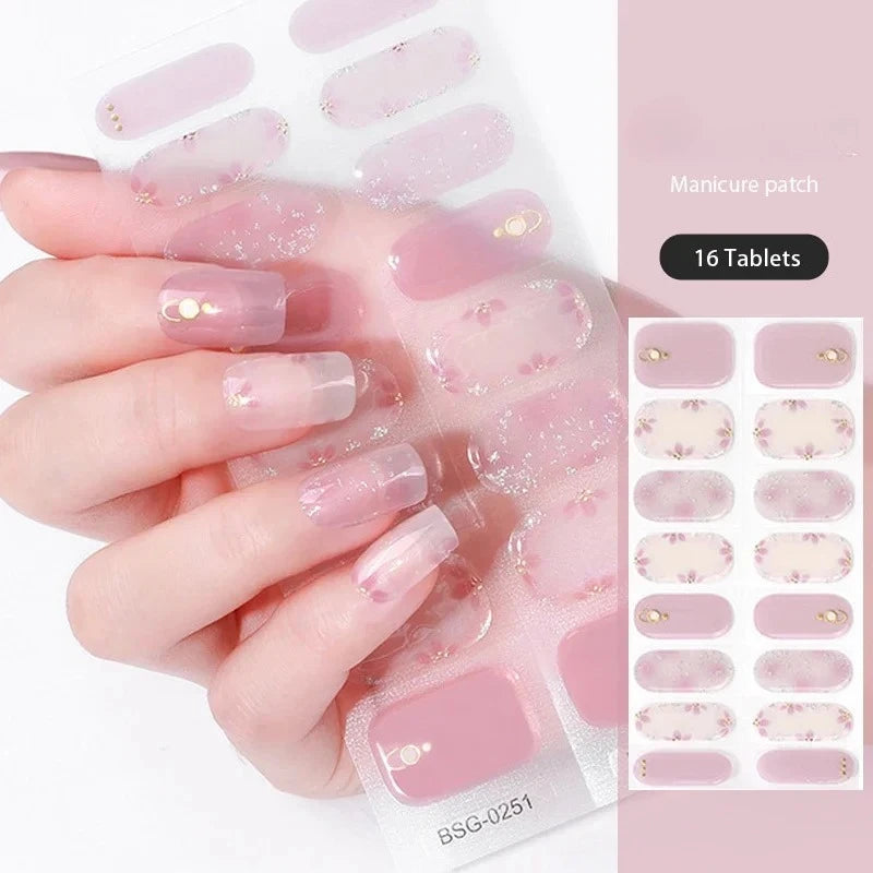 16/22 Tips Semi Cured Gel Nail Stickers for UV Lamp Designer Adhesive Nail Gel Wraps DIY Long-lasting  Nail Decoration