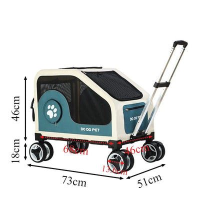 Foldable Large Pet Stroller with Telescopic Handle&Silent Wheels,Breathable Mesh Pet Trolley Cart for Medium Pet Outdoor Travel