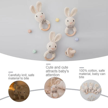 1Pc Baby Teether Wooden Crochet Rattle Toy BPA Free Baby Mobile Play Gym Wood Rodent Rabbit Rattle Newborn Educational Toy Gifts