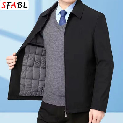 Thicken Padded Social Jackets Men's Winter Jacket Windbreak Fleece Lining Blazers for Men Business Luxury Men's Winter Coat XXXL