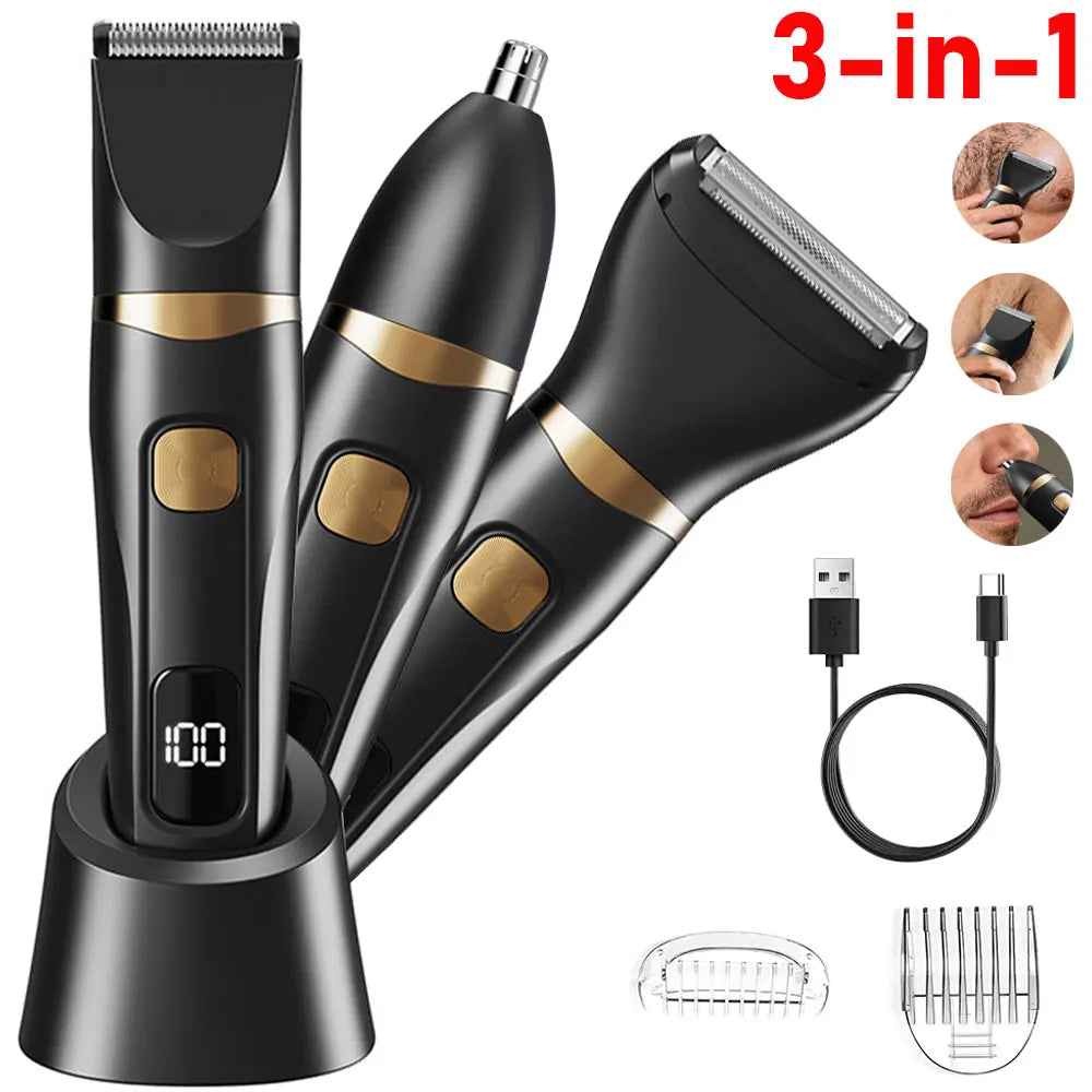 Electic Shaver for Men USB Rechargeable Beard Shaving Machine Waterproof Portable 3in1 Facial Electic Hair Nose Trimmer for Male