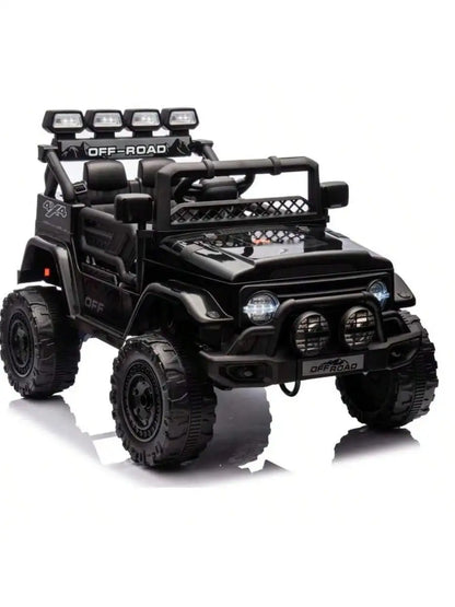 HAUSPROFI 12V Off-Road Ride-On Electric Car Toys for 3+ Years,With LED Lights,Remote Control,Seat Belt ,Bluetooth, 3-Speeds, Suspension