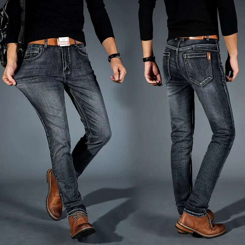 Men Fashion Straight Jeans Men 2025 New Stretch Slim Fit Pants Comfortable Soft Business Denim Trousers Male Brand Clothing