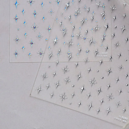 Simple Laser Bronzing Gold Silver Mini Star Rhinestone INS 5D Relief Self Adhesive Nail Art Decoration Sticker 3D Manicure Decal
