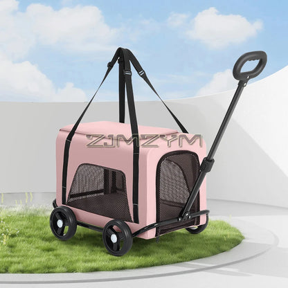 Folding Dog Stroller, Pet Folding Stroller, 4 Wheels Dog/Cat Puppy Stroller Pet Travel Carriage Case