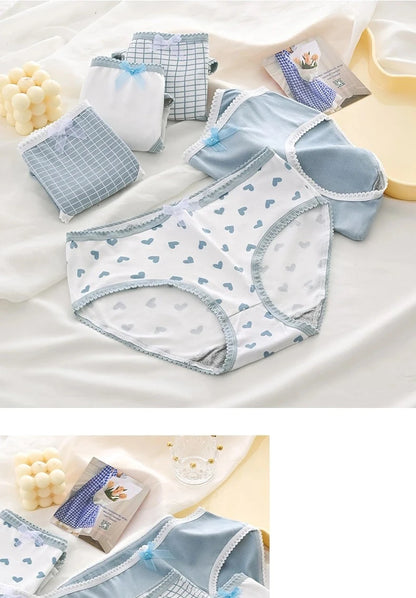 5pcs Women’s Soft Breathable Briefs Heart Plaid Print Panties Comfortable Intimates for Daily Wear