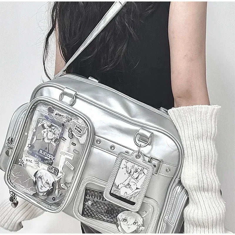 Japanese Tote Bag Fashion Concert Shoulder Bag Student Backpack Transparent Multi-pocket Messenger Bag Zipper Storage Pain Bag