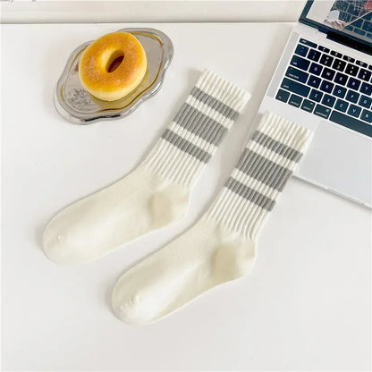 Men's Striped Basketball Medium Tube Socks Vintage Unisex female Couple Cottons Japanese Thick Towel Bottom male Sports Socks
