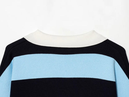 Sweater knitted Pullover Women's Spring 2026 New Fashion Striped Loose Polo neck Warm Women Sweater Chic Youth Holiday Pullover