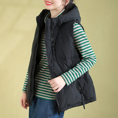 Schinteon Women 90% White Duck Down Vest with Hood Autumn Winter Over Size Casual Sleeveless Jacket Top Fashionable Gilet 2026
