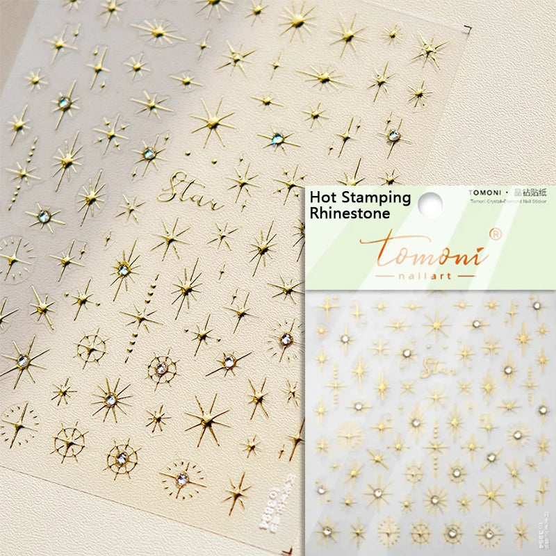 Gold Silver Starlight Laser Pink Colorful Glitter Star Bronzing Rhinestones Relief Nail Art Decorations Stickers Manicure Decals