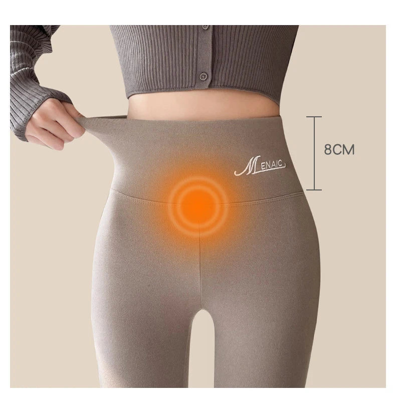 BIVIGAOS Women's Autumn Winter High Waist DE Velvet Leggings Thick Spontaneous Hot Warm Leggings Slim Elastic Leggings