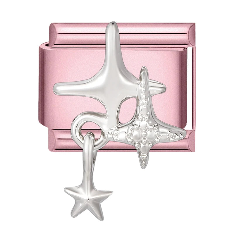 Pink Color Y2K Butterfly Star Bow Rabbit Heart Pendant Italian Charm Links Fit 9mm Stainless Steel Bracelet DIY Making Gifts