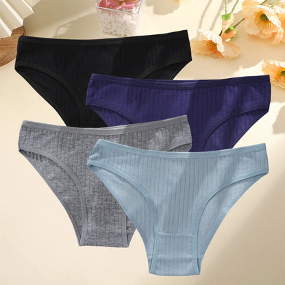 4PCS/SET Women's Cotton Panties Sexy Soft Striped Underpants 12 Solid Color Briefs Female Comfortable Stretch Lingerie M-XL