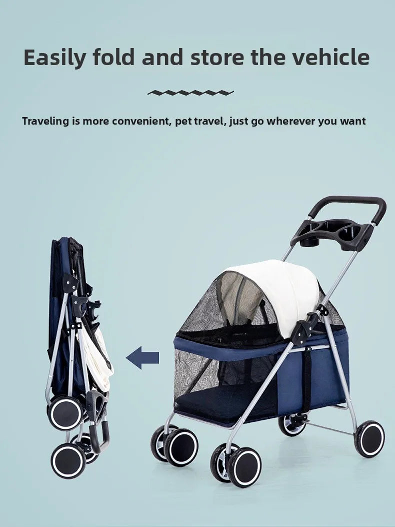 Outdoor Portable Folding Pet Stroller Small Cat Dog Rabbit Hamster Lightweight Vehicle Compatible Carrier Pet Trolley