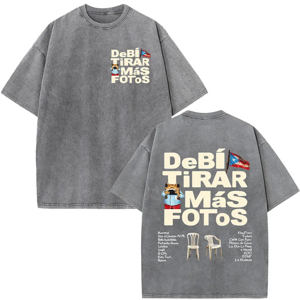 Rapper Bad Bunny Vintage Washed T Shirts Debi Tirar Mas Fotos DTMF T-shirts Men's Clothing Fashion High Quality T-shirt Couples