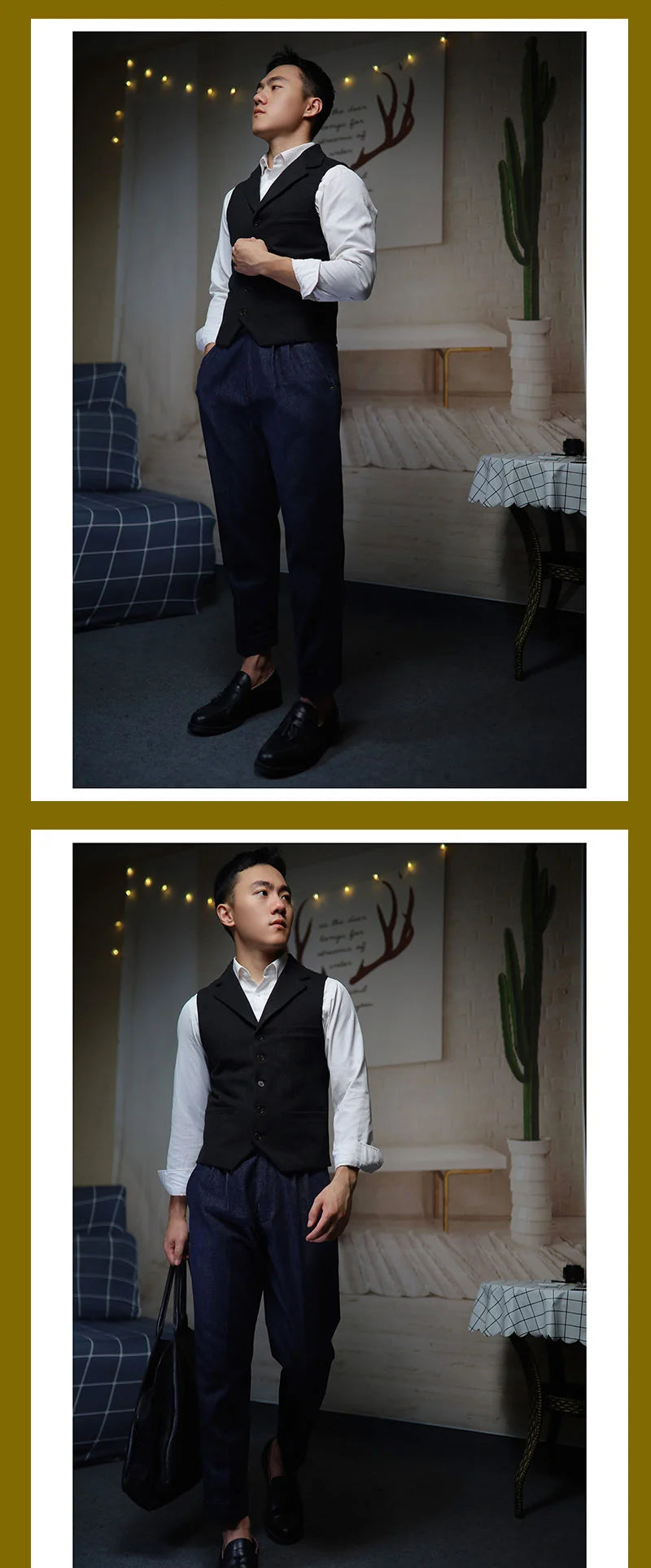 POT&CRAFTSMAN gurkha men's vintage denim denim pants Europe and the United States Slim Western pants Tibetan nine-minute pants
