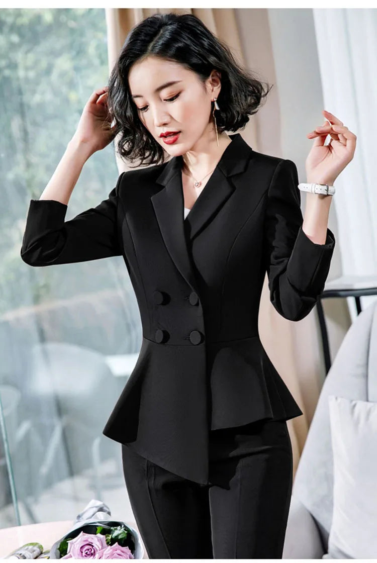 Fashion Red Pant Suits For Women Business Work Wear Formal Outfits Office Lady Blazer Set Elegant 2 Pieces Sets Female 2024 New