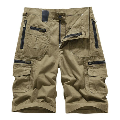 Men's Casual Shorts Summer Multi Pocket Workwear Shorts Male 100% Cotton Solid Breathable Fishing Cargo Knee Length Trousers