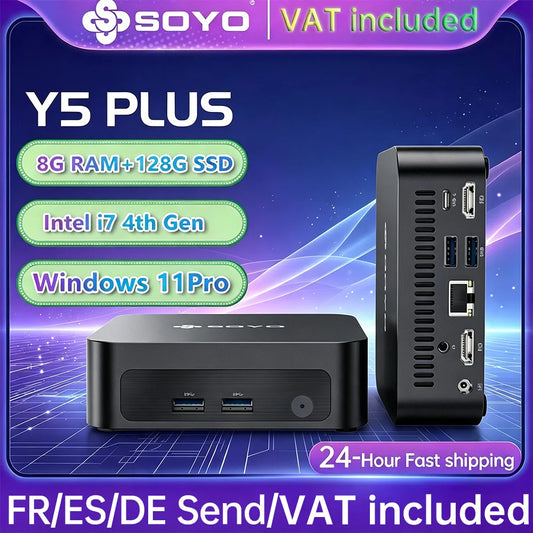 SOYO Mini PC Y5 PLUS Intel I7 4th Gen 4600U 8GB RAM 128GB ROM Windows 11 Pro WiFi BT4.2 Desktop Computer