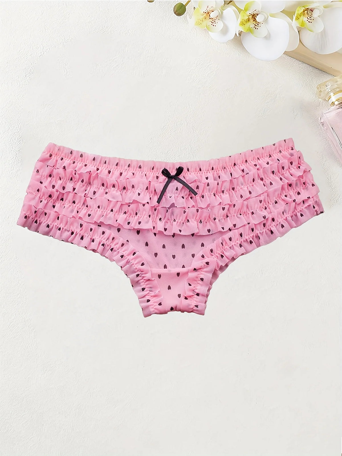 4PCS Cute dot small floral patterns  sweet knitted fabric with lace stitching  Women's low waist brief  Seamless  breathable  fa