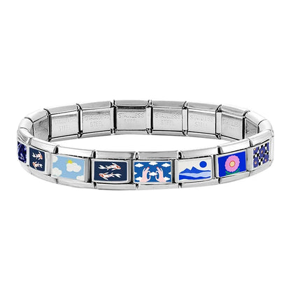 Fashion Blue NO.8 Ball Panda Elephant Cat Flower Italian Charms Fit 9mm Stainless Steel Women Fashion Bracelet DIY Jewelry Gifts