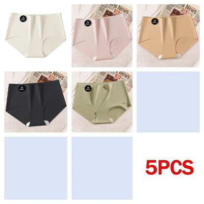 5PCS Seamless Mulberry Silk Underwear Ultral Thin Women's Panties Sexy High Elastic Invisible Briefs Soft Underpants Lingerie