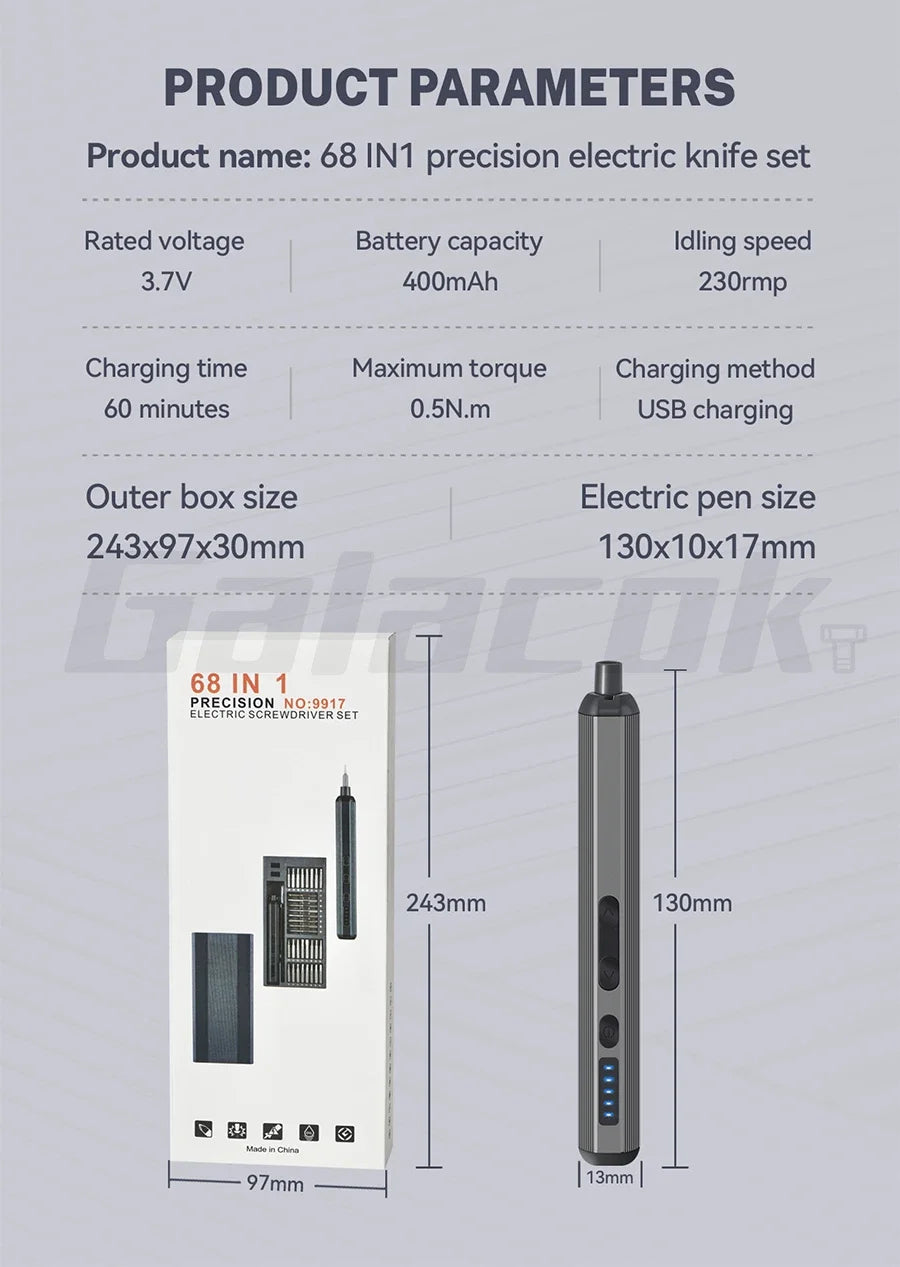 68 IN 1 Precision Electric Screwdriver Set 5 Levels Adjustable Comes Fill Light Professional Mobile Phone IPad Repair Tool