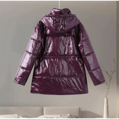Vintage Zipper Cotton Coat Women Hooded Full Sleeve Pockets Drawstring Overcoats 2025 Winter New Lady Fashion Warm Streetwear